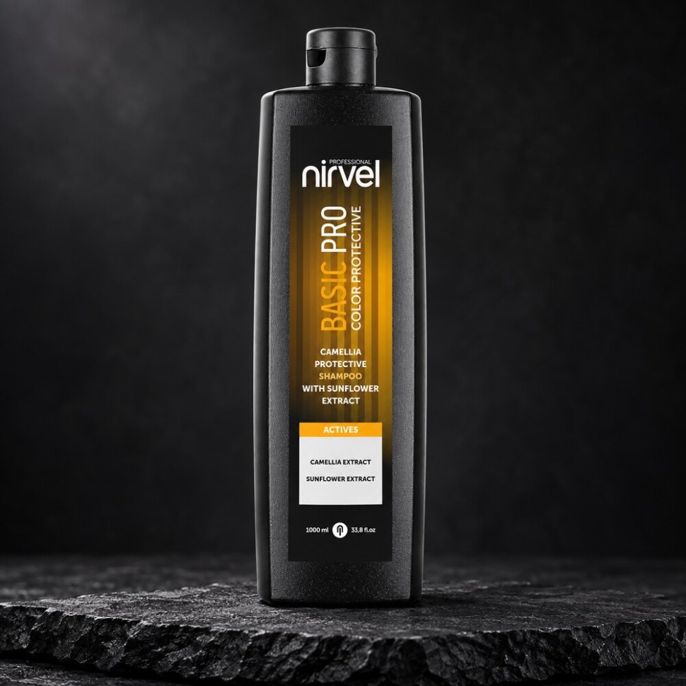 Шампунь для окрашенных волос с экстрактами Камелии и Подсолнечника Camelia & Sunflower Nirvel — на чёрном камне Шампунь для окрашенных волос с экстрактами Камелии и Подсолнечника Camelia & Sunflower Nirvel — фото 1