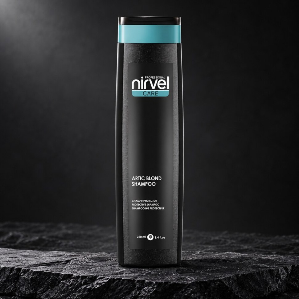 Шампунь для холодных оттенков блонд Artic Blond Shampoo Nirvel — на чёрном камне Шампунь для холодных оттенков блонд Artic Blond Shampoo Nirvel — фото 1
