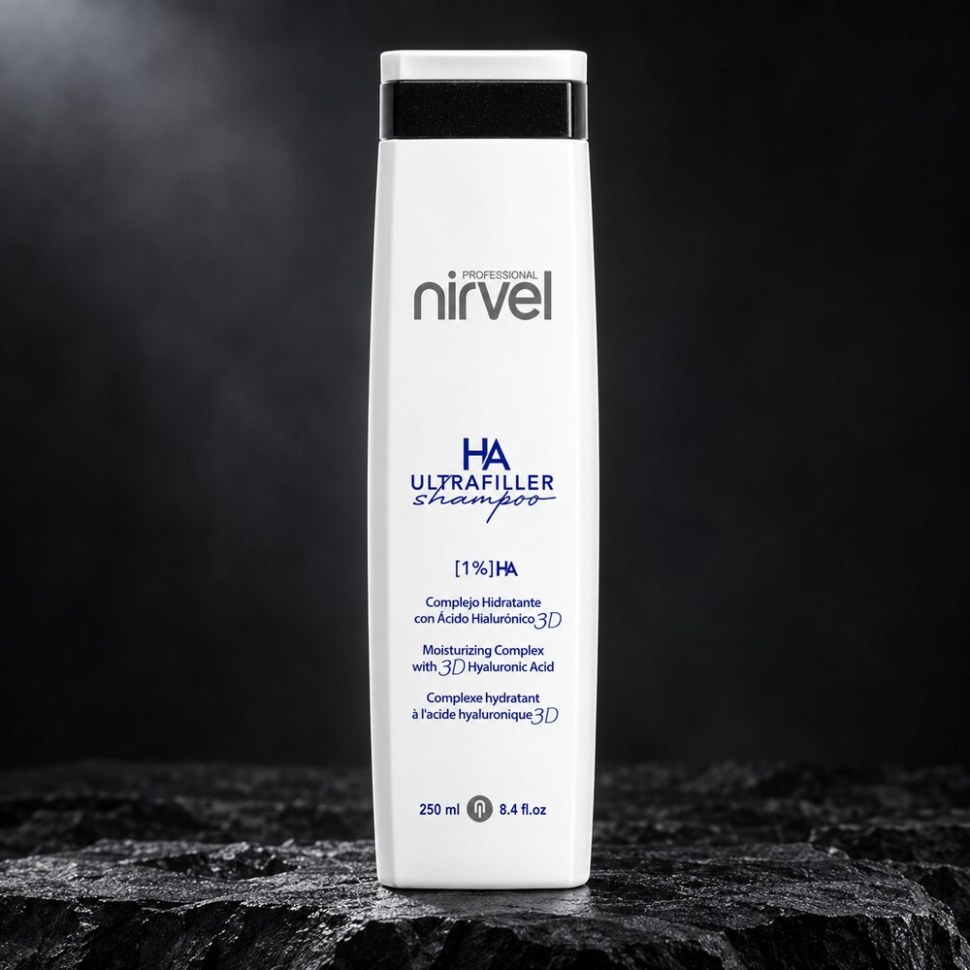 NIRVEL HA Ultrafiller Shampoo Увлажняющий шампунь с гиалуроновой кислотой — на чёрном камне NIRVEL HA Ultrafiller Shampoo Humidation shampoo with hyaluronic acid — Photo 1